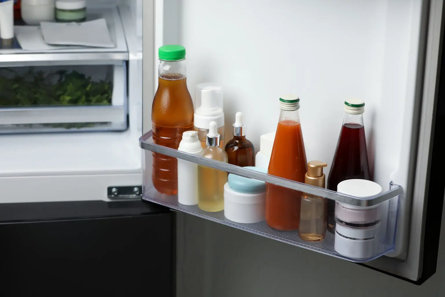 Bottles in a fridge door. Represents the 'Message in a Bottle' scheme by Lion’s Club International, where a bottle in a fridge has personal and medical information in a place where it can easily be found in case your elderly parent has an emergency.