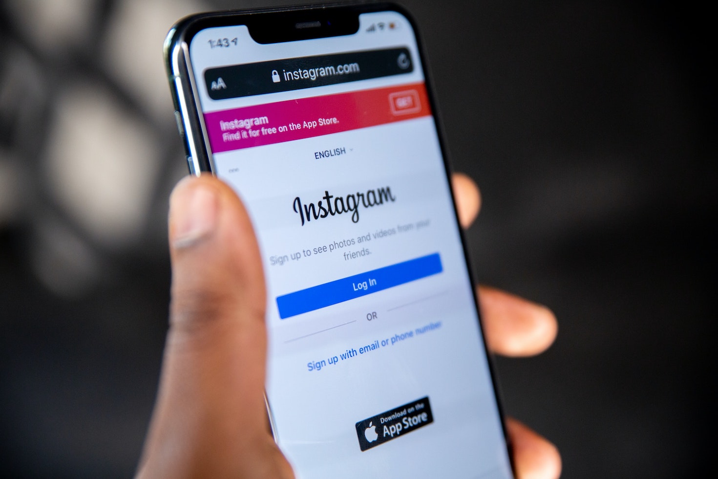 Instagram login page on phone